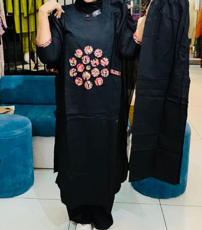 Classic Black Pure Cotton Mirror Work Co-ord Set