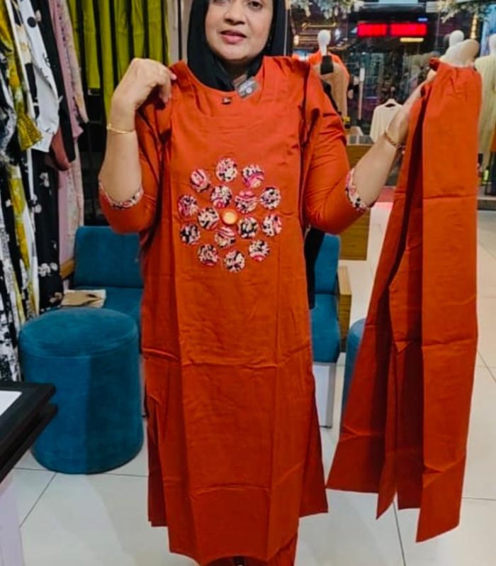 Rust Orange Pure Cotton Mirror Work Co-Ord Set